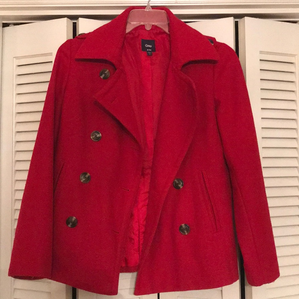 Red pea coat